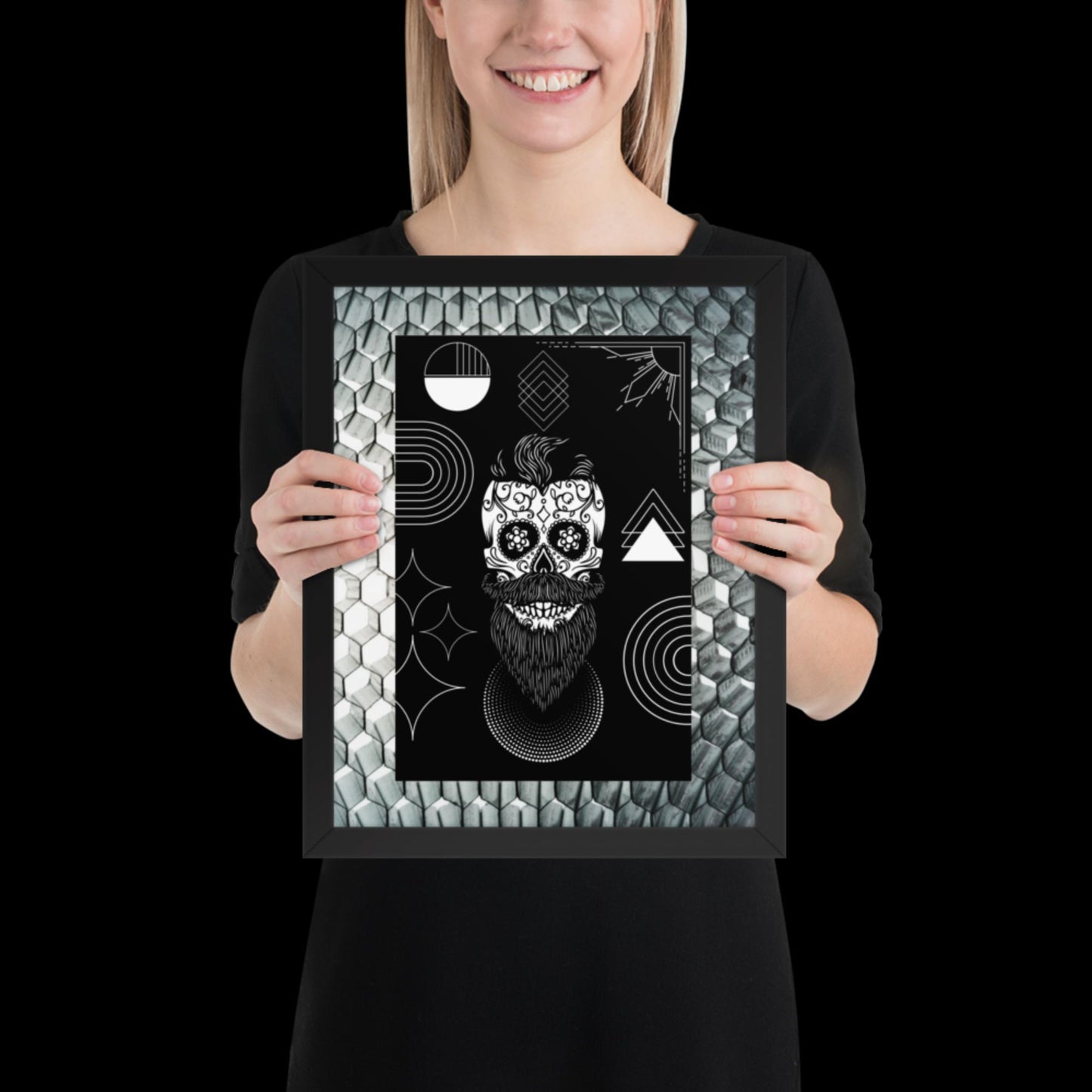 Techno Art: Framed Poster of Steampunk Skull with Handlebar Mustache