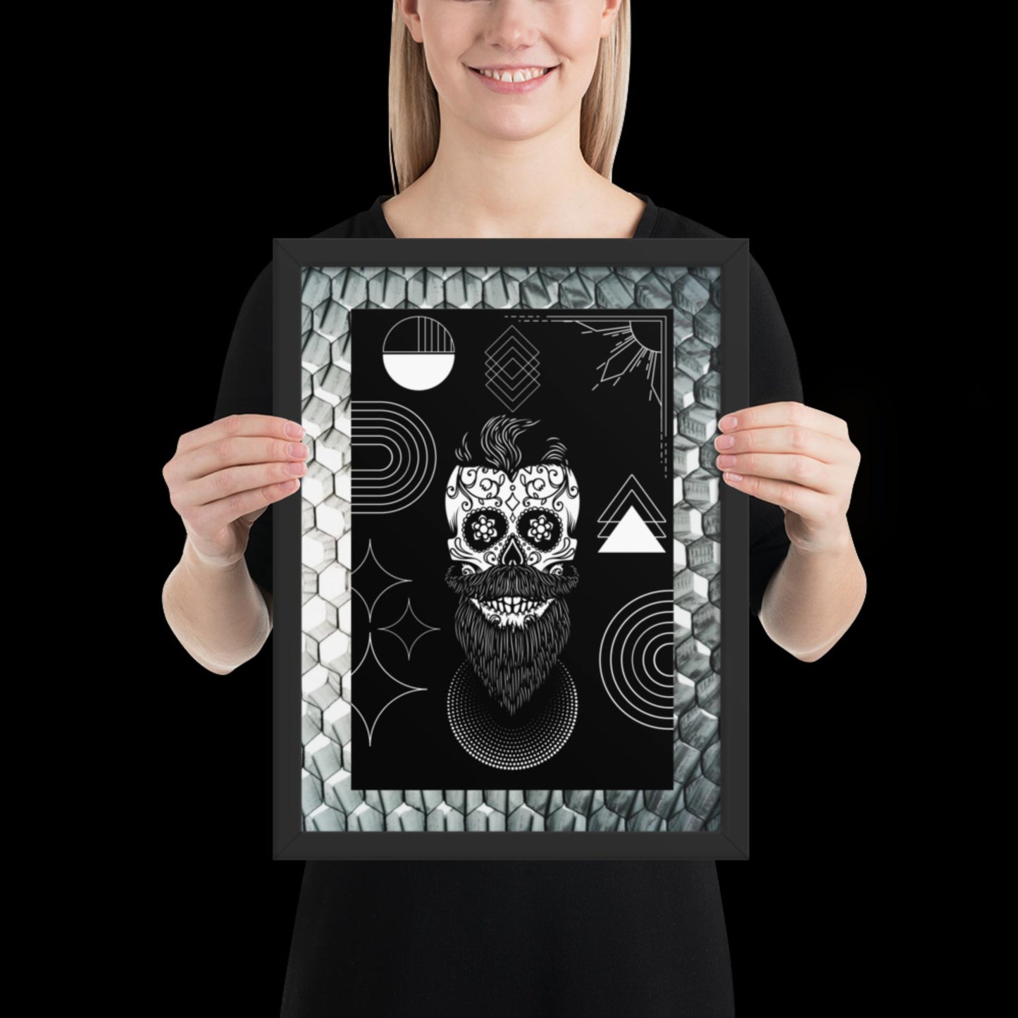 Techno Art: Framed Poster of Steampunk Skull with Handlebar Mustache