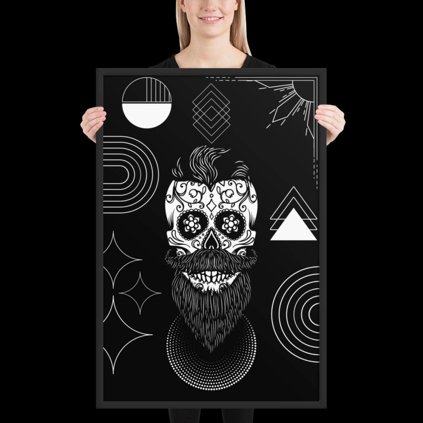 Techno Art: Framed Poster of Steampunk Skull with Handlebar Mustache