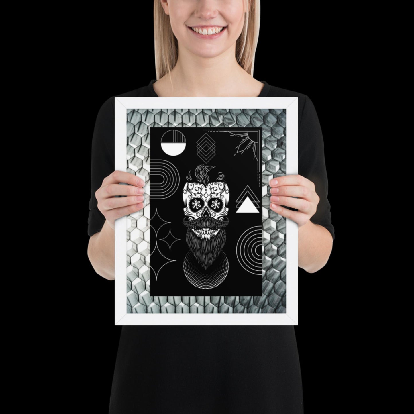 Techno Art: Framed Poster of Steampunk Skull with Handlebar Mustache