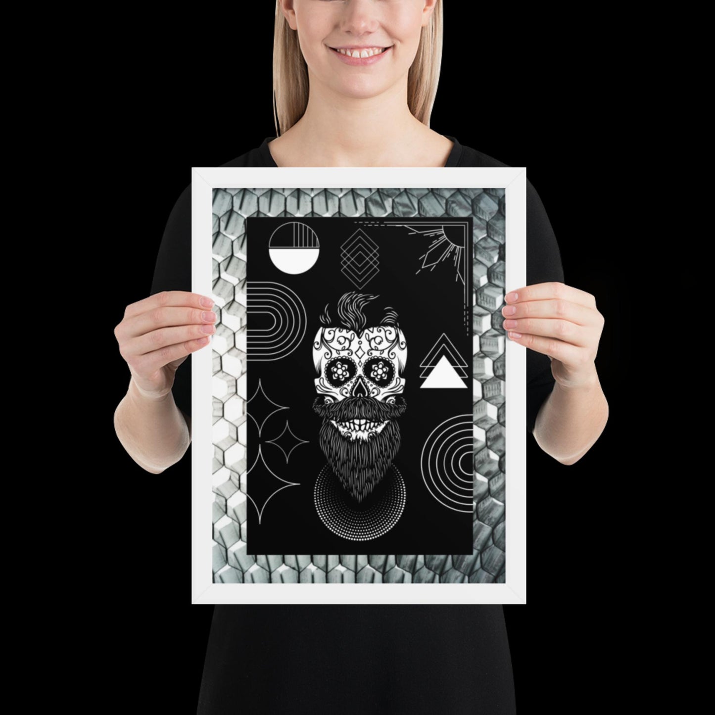 Techno Art: Framed Poster of Steampunk Skull with Handlebar Mustache