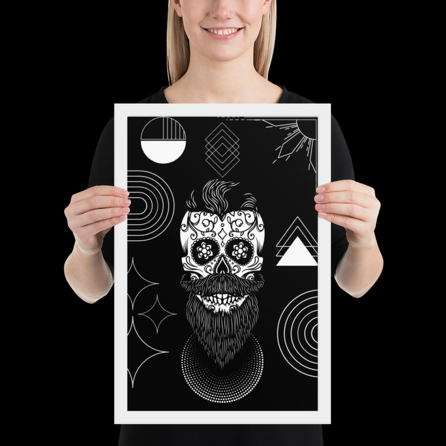 Techno Art: Framed Poster of Steampunk Skull with Handlebar Mustache