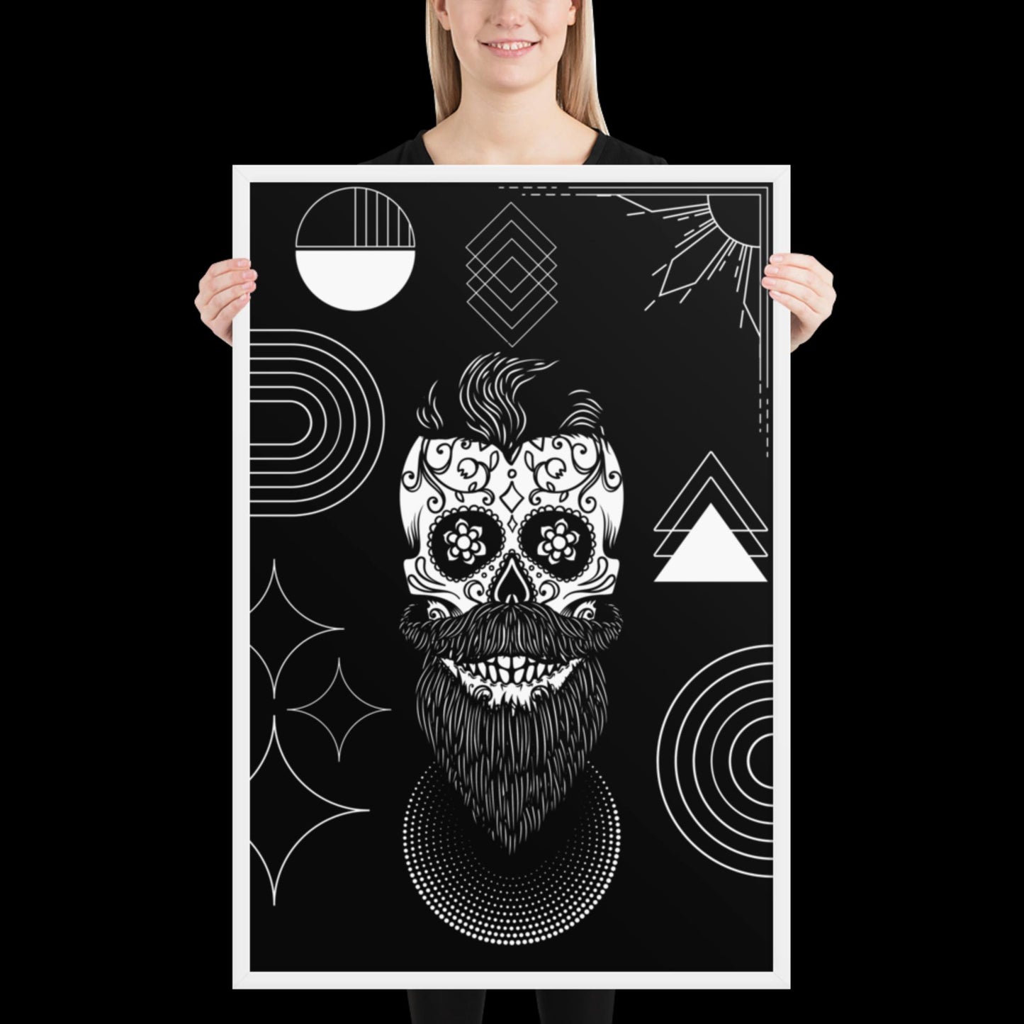 Techno Art: Framed Poster of Steampunk Skull with Handlebar Mustache